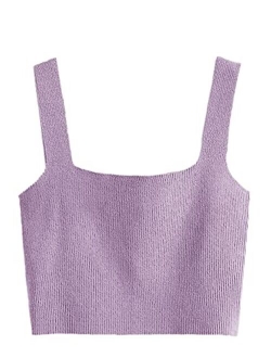 Women's Sleeveless Solid Knit Straps Crop Tank Tops