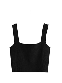 Women's Sleeveless Solid Knit Straps Crop Tank Tops