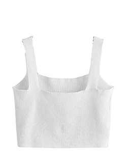 Women's Sleeveless Solid Knit Straps Crop Tank Tops