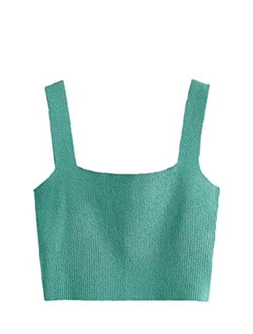 SweatyRocks Women's Sleeveless Solid Knit Straps Crop Tank Tops