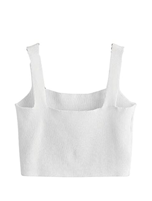 SweatyRocks Women's Sleeveless Solid Knit Straps Crop Tank Tops