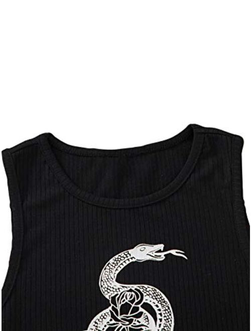 SweatyRocks Summer Sleeveless Graphic Print Casual Crop Tank Top Shirts