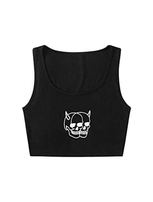 SweatyRocks Summer Sleeveless Graphic Print Casual Crop Tank Top Shirts