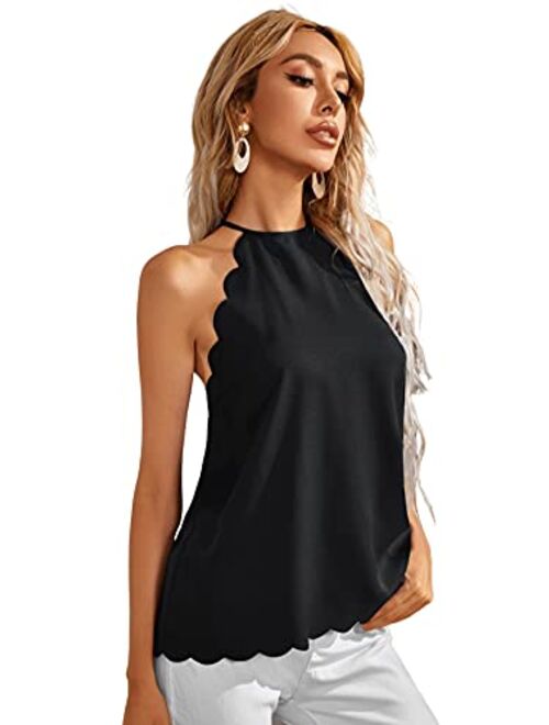 SweatyRocks Women's Sleeveless Halter Cami Tank Top Scallop Trim Blouse Shirt