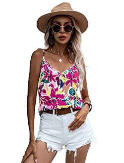 Women's V Neck Floral Print Cami Tank Top Sleeveless Blouse Shirt