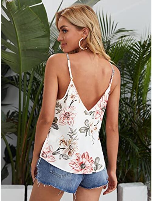 SweatyRocks Women's V Neck Floral Print Cami Tank Top Sleeveless Blouse Shirt