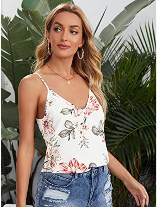 SweatyRocks Women's V Neck Floral Print Cami Tank Top Sleeveless Blouse Shirt