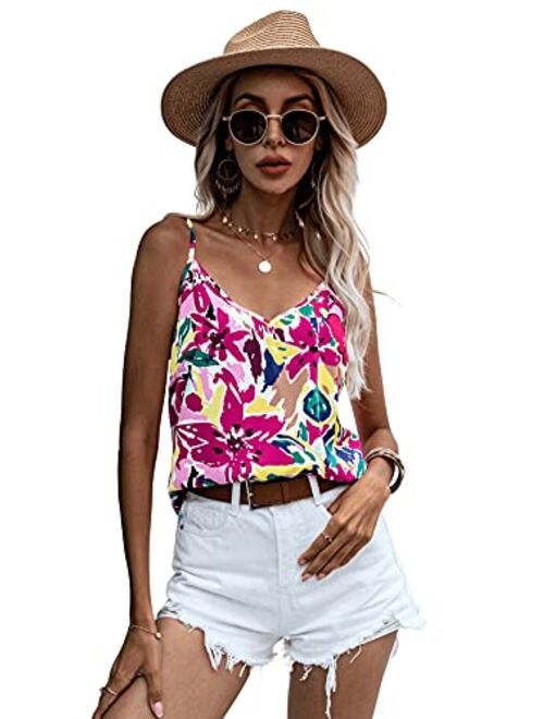 SweatyRocks Women's V Neck Floral Print Cami Tank Top Sleeveless Blouse Shirt