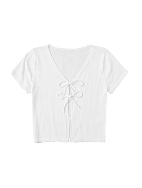 SweatyRocks Women's Short Sleeve Solid Knot Front Cardigan Crop Top & Outer