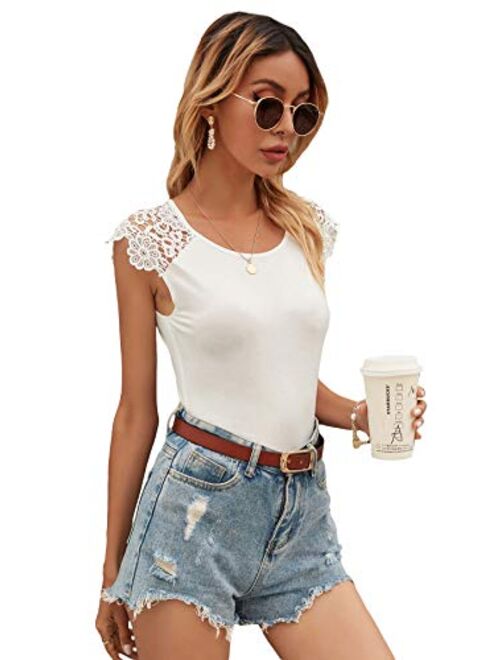 SweatyRocks Women's Lace Trim Tank Top Round Neck Sleeveless Vest Shirt