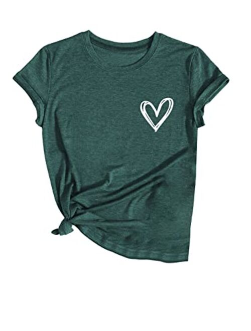 SweatyRocks Women's Heart Print T Shirts Summer Funny Short Sleeve Tops for Teen Girl