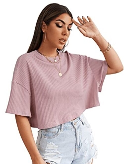 Women's Casual Short Sleeve Crop Top Round Neck Tee Shirt