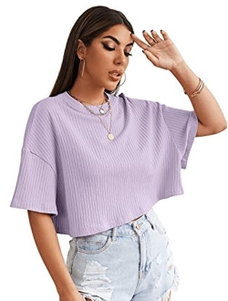 Women's Casual Short Sleeve Crop Top Round Neck Tee Shirt