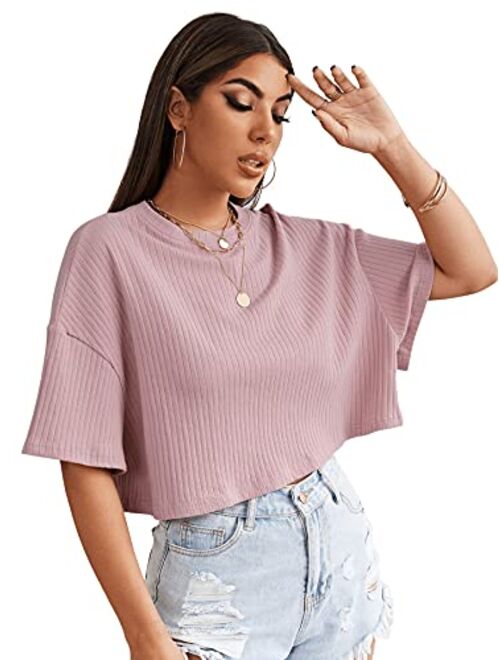 SweatyRocks Women's Casual Short Sleeve Crop Top Round Neck Tee Shirt