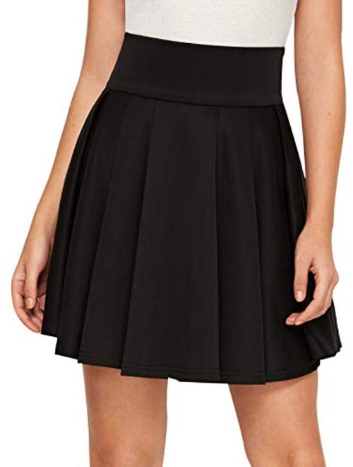 SweatyRocks Women's Basic High Waist Stretchy Flared Mini Skater Pleated Skirt