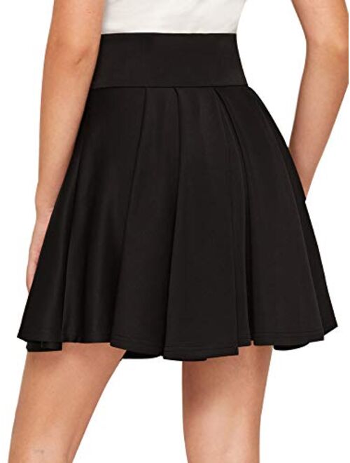 SweatyRocks Women's Basic High Waist Stretchy Flared Mini Skater Pleated Skirt