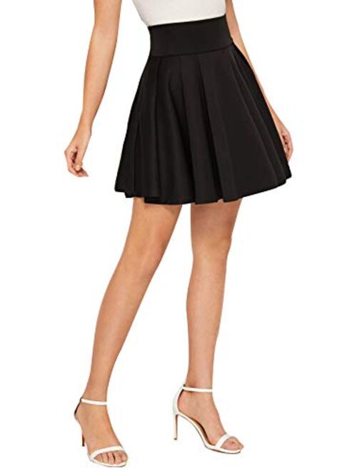 SweatyRocks Women's Basic High Waist Stretchy Flared Mini Skater Pleated Skirt