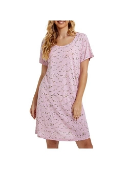Tugege Women's Nightgown Short Sleeve Sleepshirts House Dress Sleepwear Casual Print Pajama