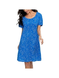 Tugege Women's Nightgown Short Sleeve Sleepshirts House Dress Sleepwear Casual Print Pajama