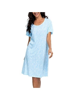 Tugege Women's Nightgown Short Sleeve Sleepshirts House Dress Sleepwear Casual Print Pajama