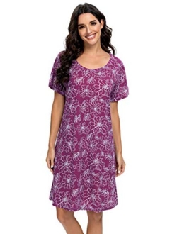 Tugege Women's Nightgown Short Sleeve Sleepshirts House Dress Sleepwear Casual Print Pajama