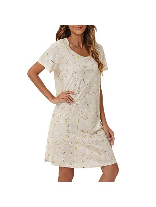 Tugege Women's Nightgown Short Sleeve Sleepshirts House Dress Sleepwear Casual Print Pajama