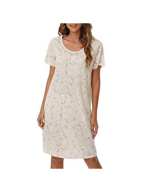 Tugege Women's Nightgown Short Sleeve Sleepshirts House Dress Sleepwear Casual Print Pajama