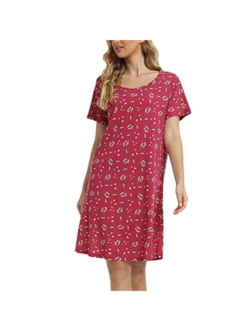 Tugege Women's Nightgown Short Sleeve Sleepshirts House Dress Sleepwear Casual Print Pajama