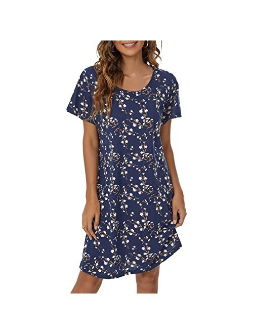 Tugege Women's Nightgown Short Sleeve Sleepshirts House Dress Sleepwear Casual Print Pajama