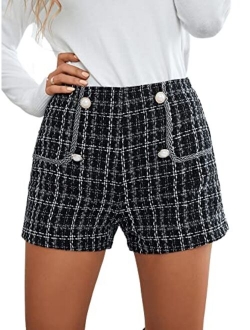 Women's Casual High Waisted Shorts Pants Front Button Retro Vintage Shorts