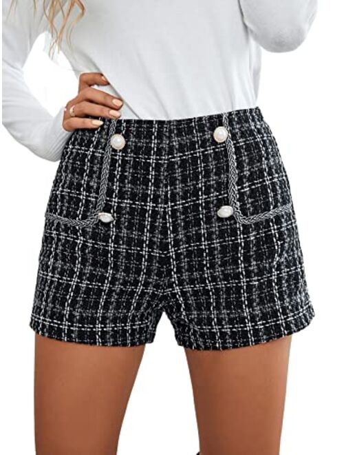 SweatyRocks Women's Casual High Waisted Shorts Pants Front Button Retro Vintage Shorts