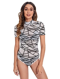 Women's Sexy Short Sleeve Sheer Mesh Bodysuit Jumpsuit Tops