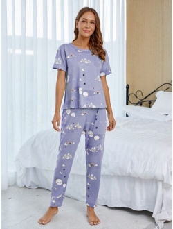 Cartoon Graphic PJ Set & Eye Cover