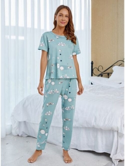 Cartoon Graphic PJ Set & Eye Cover