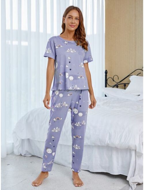 Shein Cartoon Graphic PJ Set & Eye Cover