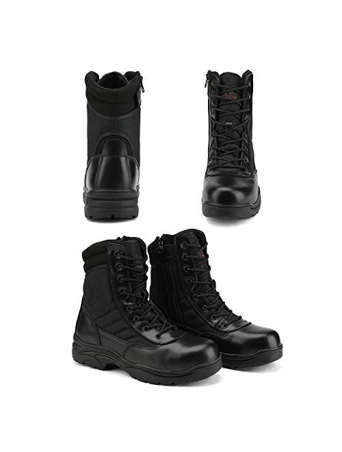 NORTIV 8 Men's Military Tactical Work Boots Side Zipper Leather Motorcycle Combat Boots