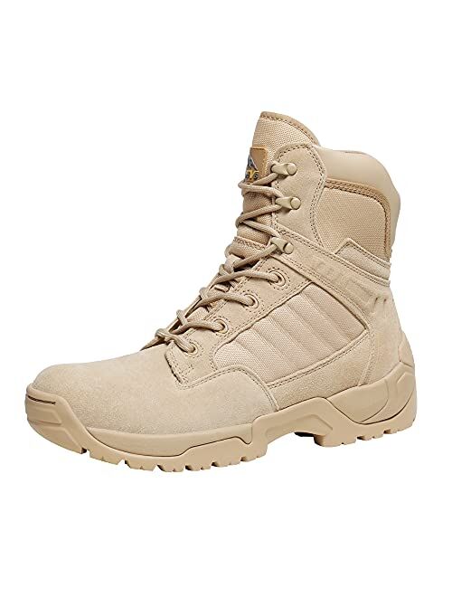 NORTIV 8 Men's Military Tactical Work Boots Side Zipper Leather Motorcycle Combat Boots