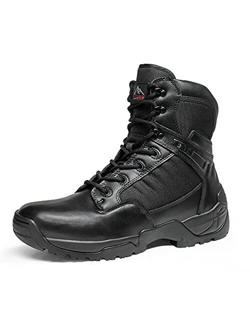 NORTIV 8 Men's Military Tactical Work Boots Side Zipper Leather Motorcycle Combat Boots