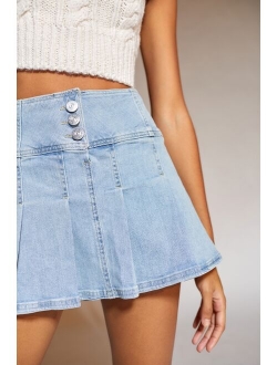 UO Denim Button-Front Kilt Skirt