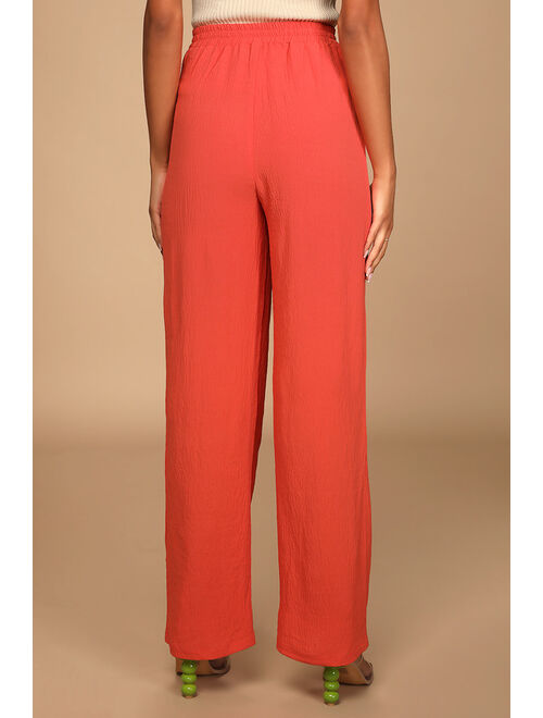 Lulus Sunny Approach Coral Tie-Front Wide-Leg Pants
