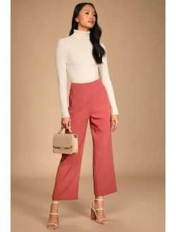 Bold and Classy Mauve Pink High-Waisted Wide Leg Trouser Pants