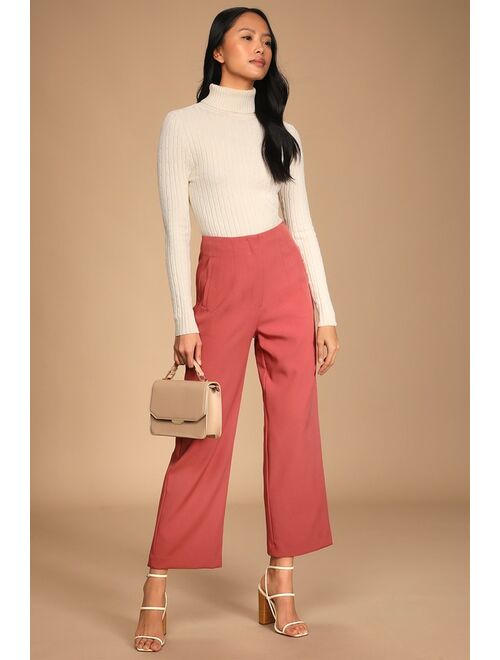 Lulus Bold and Classy Mauve Pink High-Waisted Wide Leg Trouser Pants