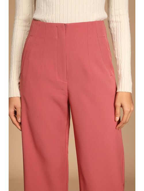 Lulus Bold and Classy Mauve Pink High-Waisted Wide Leg Trouser Pants