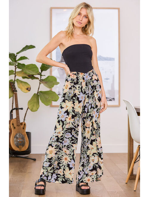 Billabong Wandering Soul Black Floral Print Wide-Leg Pants