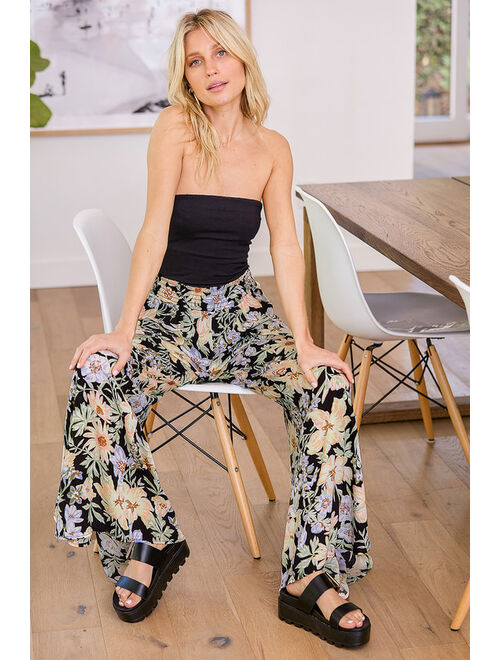 Billabong Wandering Soul Black Floral Print Wide-Leg Pants