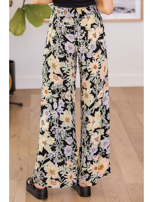 Billabong Wandering Soul Black Floral Print Wide-Leg Pants