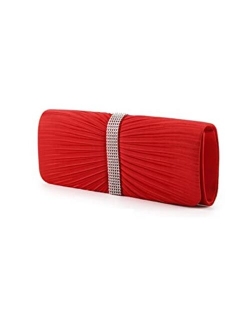 Ctzl Womens Pleated Diamond Wedding Party Clutch Bag Clutch Evening Envelope Handbag (Color : Red, Size : 26 * 5 * 10cm)