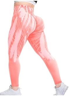 VOYJOY Tie Dye Seamless Leggings for Women High Waist Yoga Pants, Scrunch Butt Lifting Elastic Tights