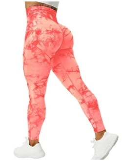 VOYJOY Tie Dye Seamless Leggings for Women High Waist Yoga Pants, Scrunch Butt Lifting Elastic Tights