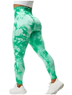 VOYJOY Tie Dye Seamless Leggings for Women High Waist Yoga Pants, Scrunch Butt Lifting Elastic Tights